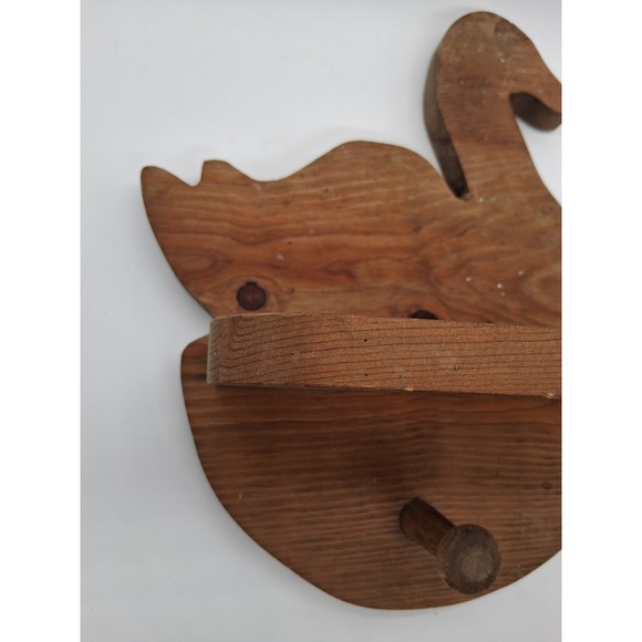 Vintage Handmade Wooden Swan Wall Shelf with Peg Hook Rustic Folk Art Decor - Picture 2 of 5